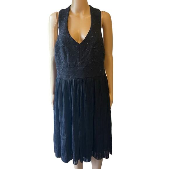 New TRIXXI Dress Size 18W Black Silver Glitter Tulle V Neck Cross Back Party - Picture 1 of 11